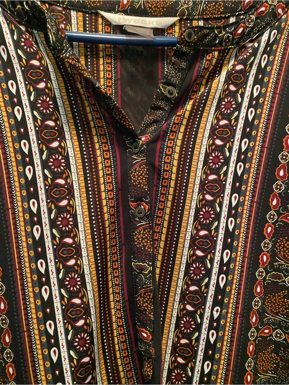 Nygard Autumn/Fall/Earth Tone Colors Mixed Media Geometric Design Blouse 1X